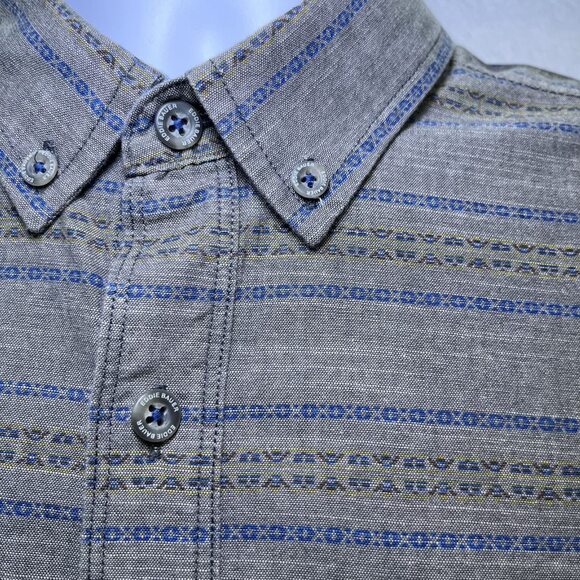 Eddie Bauer Classic fit short sleeve button down cotton gray blue mens sz L - Picture 3 of 11